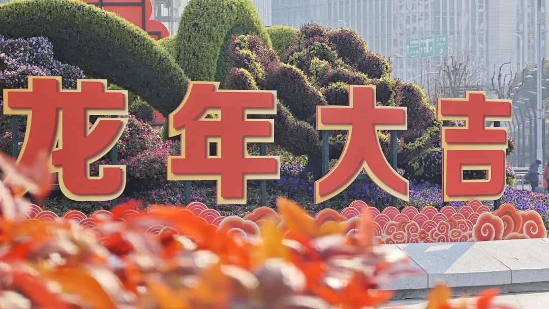回到上海后的第一份祝福已就位，节日绿意景观扮靓上海火车站